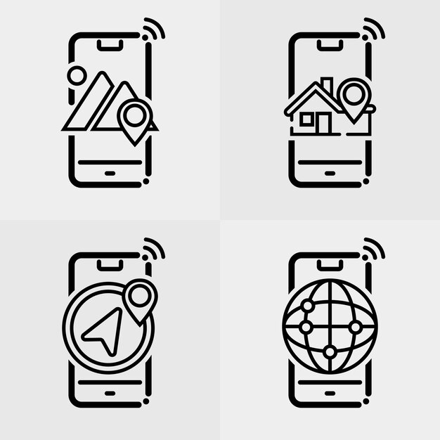 Smartphone with map and navigation line icons 3