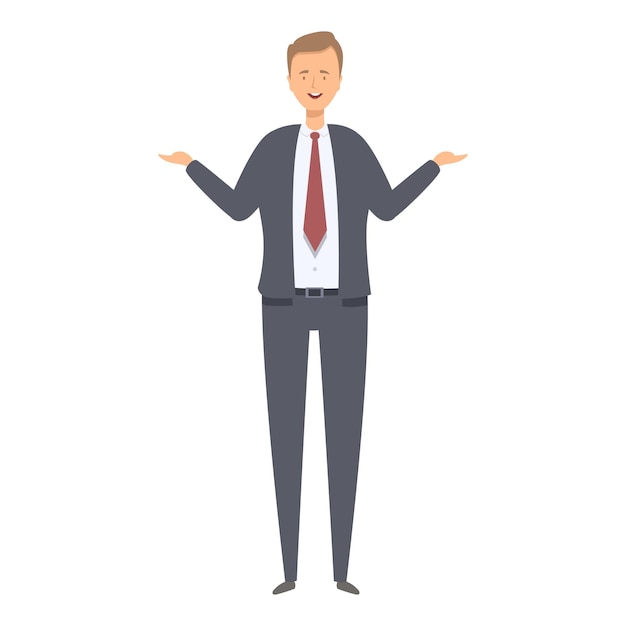 smiling businessman presenting something standing with open palms