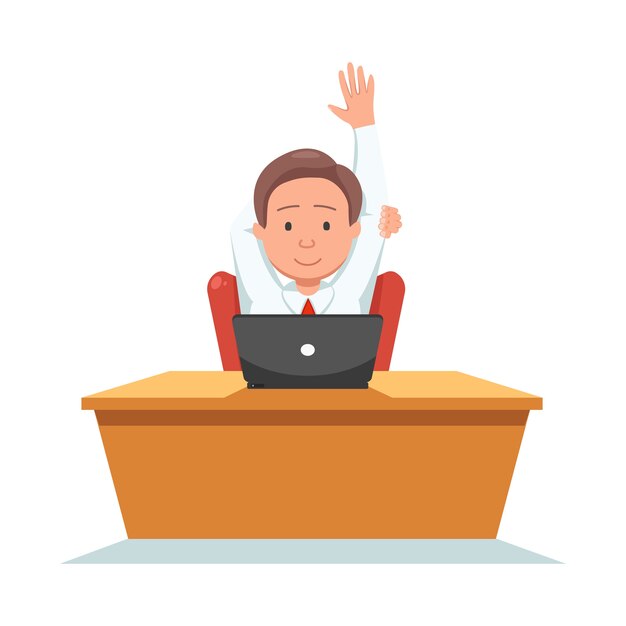 Smiling businessman sit in chair on workplace. Relaxed business man entrepreneur.