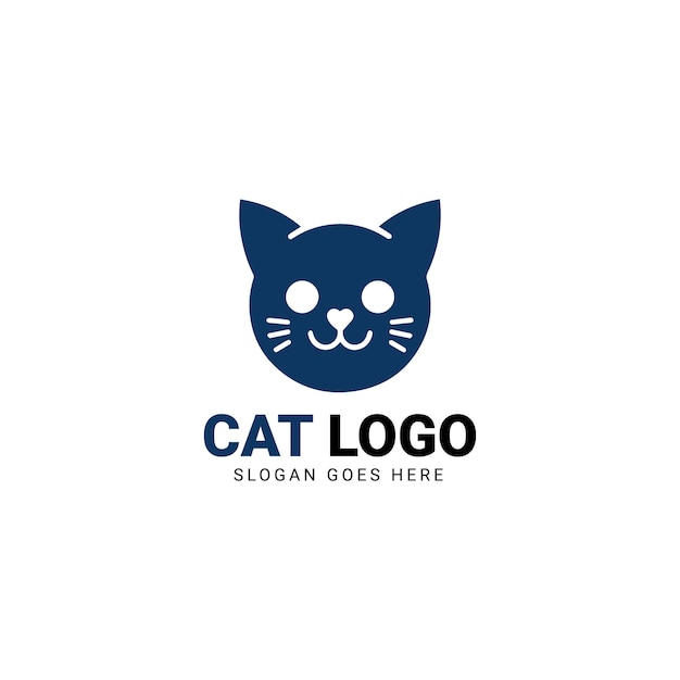 Smiling cat face logo with whiskers