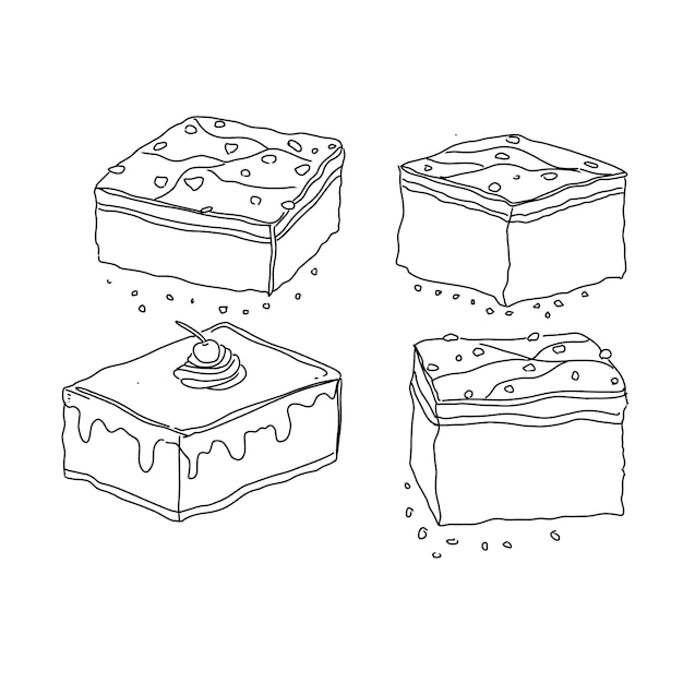 snack cocoa brownie slice brown hand drawn doodle illustrations vector set