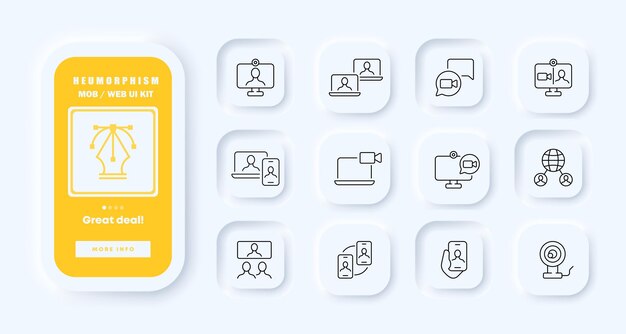 Snapshot set icon Camera video frame portrait lens media photographer social network publication CCTV video surveillance Neomorphism UI phone app screens Vector line icon for Business