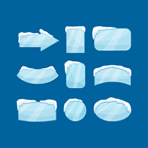 Snow icicle banner set   illustration isolated. Winter decoration tags.