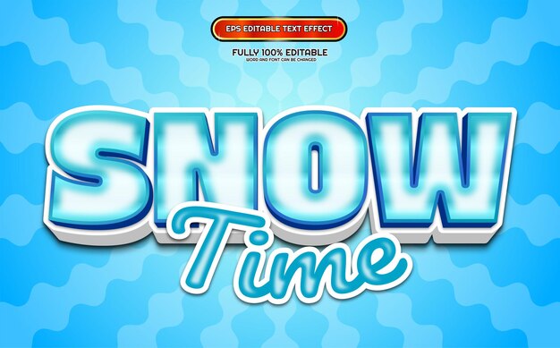 Snow winter time 3d vector text effect template design