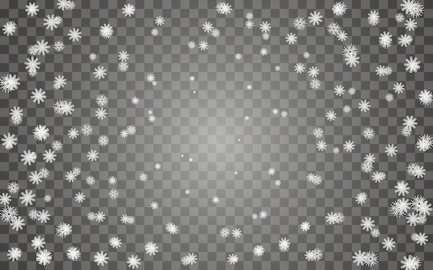 Snowfall and falling snowflakes on dark transparent background. White snowflakes and Christmas snow. Vector illustration