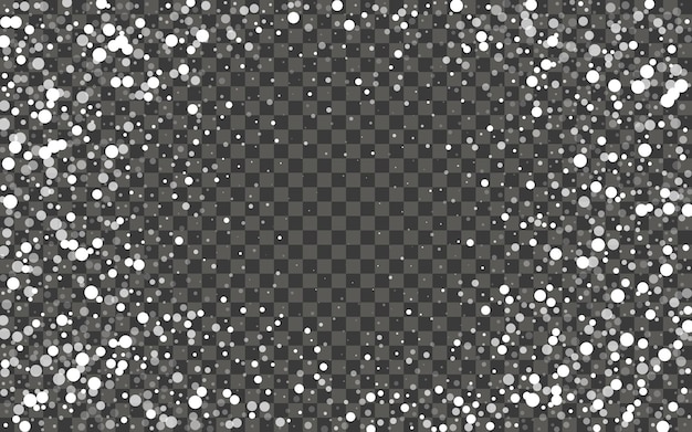 Snowfall and falling snowflakes on dark transparent background. White snowflakes and snow. Vector illustration