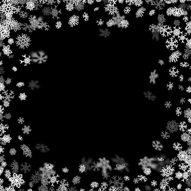 Snowfall background with snowflakes blurred in the dark