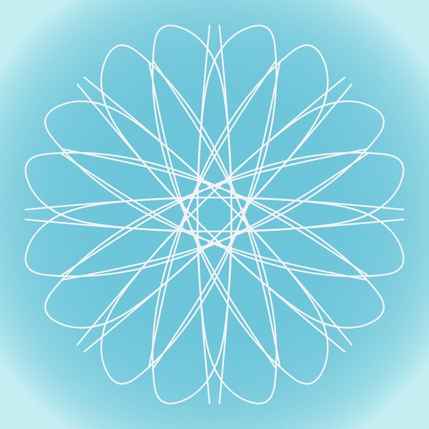 Snowflake of ornate rounded shape and structure on a blue gradient background