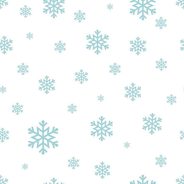 Snowflake seamless pattern Blue snow on white background Merry Christmas holiday New Year vector