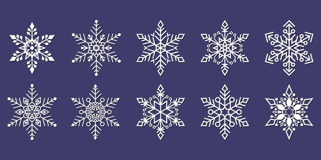 Snowflake vector icons isolated on blue background, cristmas snowflake concept