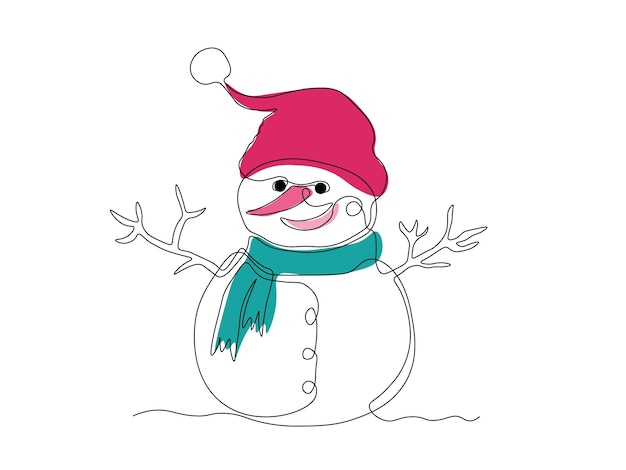 snowman in a Santa hatcontinuous single line art drawing sketch logo