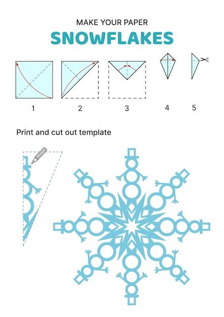 Snowman Snowflake How to make papercraft snowflake Paper template Vector