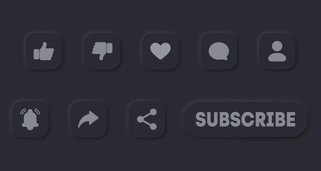 Social media buttons set in Neumorphic style UI design for Apps Websites Interfaces Social Media