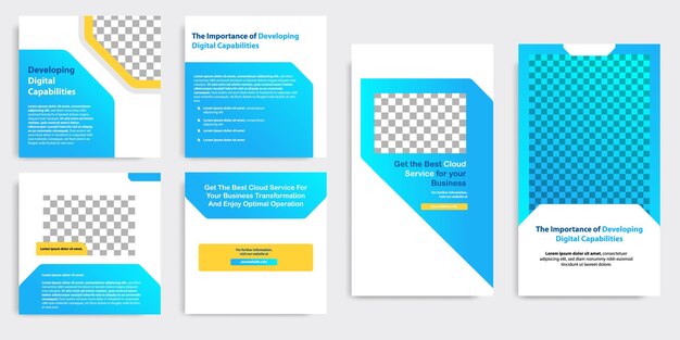 Social media carousel post and stories banner layout in gradient blue color background