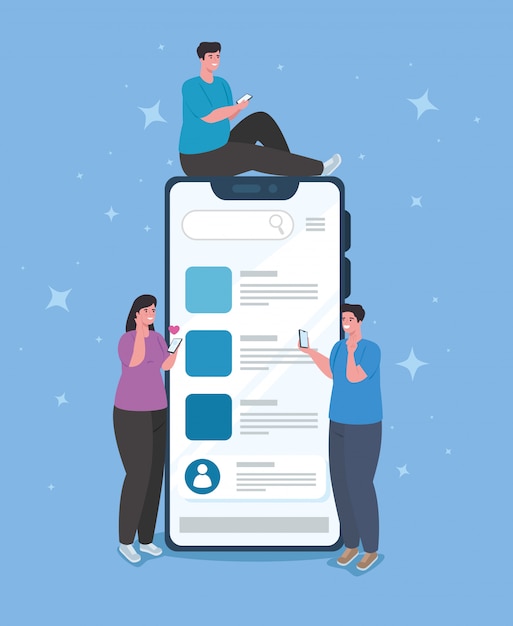 social media concept, people communicating by smartphone 