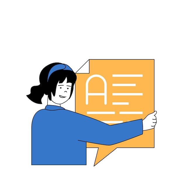 social media concept with cartoon people in flat design for web woman creating text post commenting or sending message in bubble vector illustration for social media banner marketing material