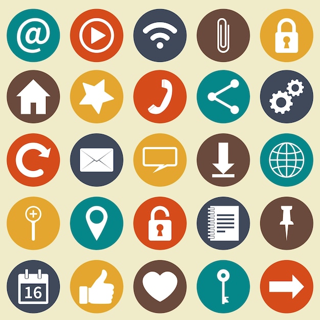 Social media icons Web and mobile app White icons in colored circles Vector illustration