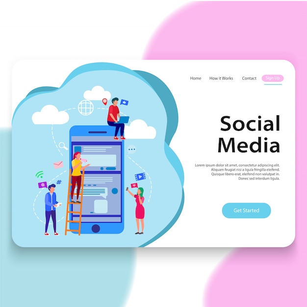 Social Media Illustration Landing Page Template 