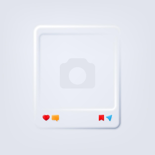Social media photo frame with heart like button neumorphism illustration