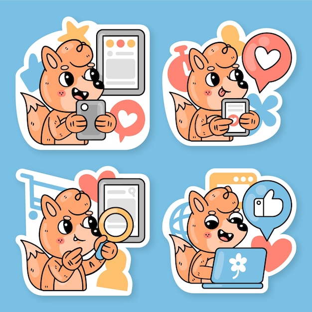 social media stickers collection with fred the fox)