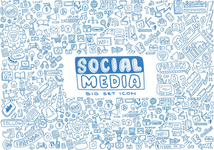 Vektör social media vector doodles set