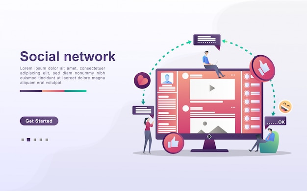 Social network concept. Men and women use social media. Get to know and chat on social media. Interact and offer business.