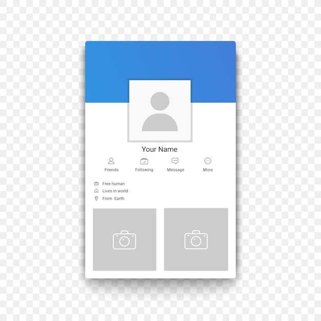 social network mobile app profile template on the transperant alpha background