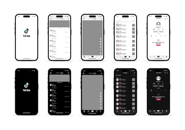 Social network TikTok application mockup Tiktok layout Social media on iPhone iPhone mockup with tiktok app Set screen application application interface