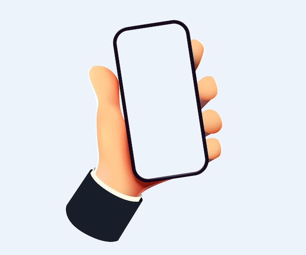 Sød tegneseriehånd holder moderne mockup af mobil smartphone
