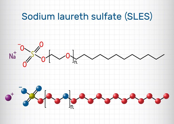 Vektör sodium laureth sulfate sles molecule structural chemical formula sheet of paper in a cage