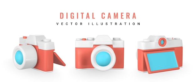 Sødt tegneseriefotokamera Realistisk 3d kamera Sommerobjekt Vektorillustration