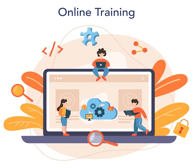 Software developer online service or platform Idea of programming and coding system development Digital technology Online training Isolated vector illustration