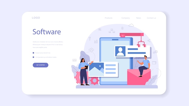 Software developer web banner or landing page. Idea of programming and coding, system development. Digital technology. Software developing company writing code. I