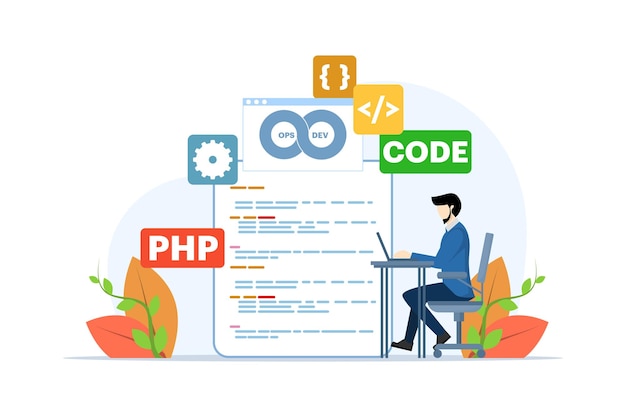 software development and operations programmer practice concept vector illustration