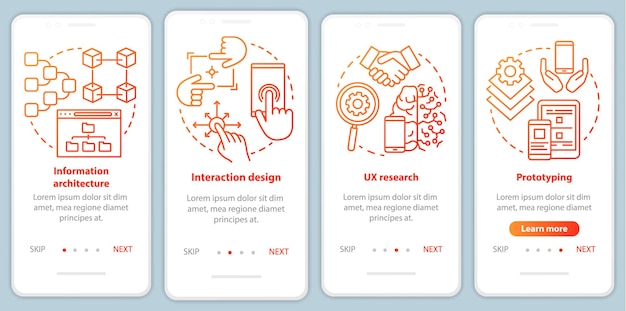 Software development onboarding mobile app page screen vector template