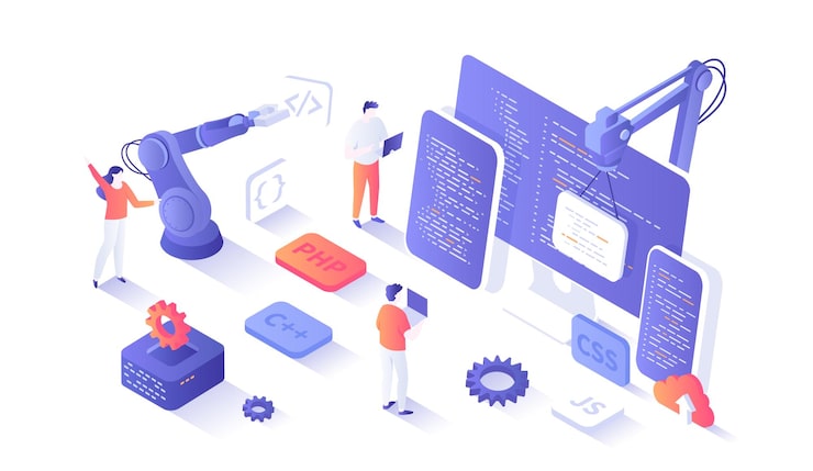 Vektor software development programming engineering coding testing and bug fixing creating new applicat