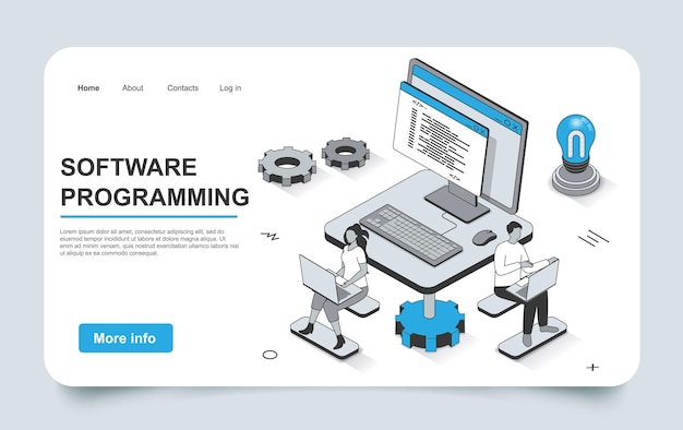 Software programmering koncept i 3d isometrisk landingsside outline design Udviklingsteam programmer