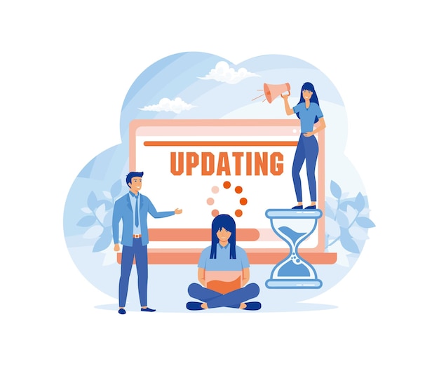 Software update or operating system Updating progress bar Installing app patch Upgrade to keep the device up to date with added functionality in the new version flat vector modern illustration