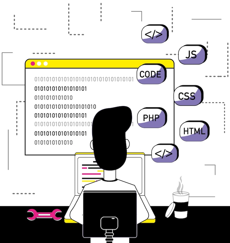 Vektor softwareprogrammør tegneserie