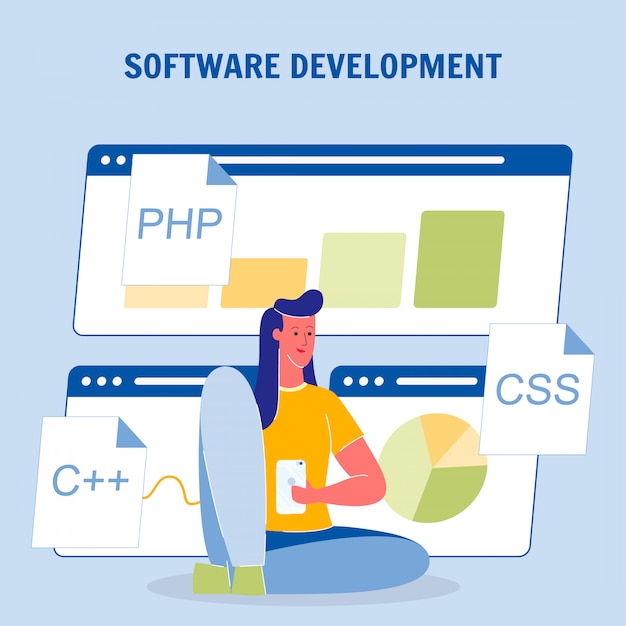 Softwareudvikling farve vektor plakat med tekst