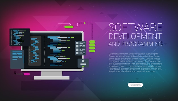 Softwareudvikling og programmering af programkode på bærbar skærm, big data behandling, databehandling