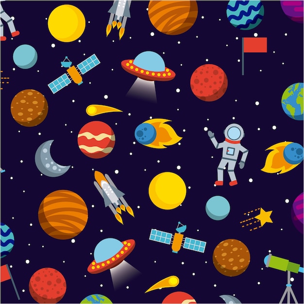 solar system icons set flat
