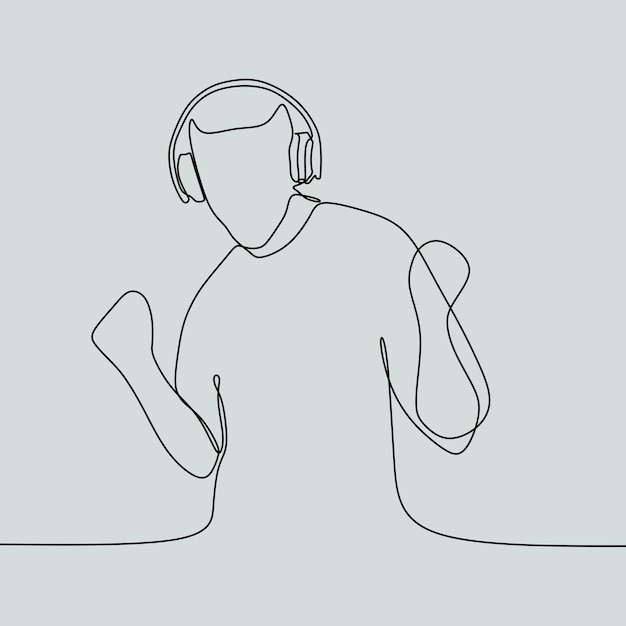 someone wearing headphones oneline continuous single line art