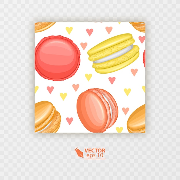 Sømløst mønster. Macarons og hjerter på hvid baggrund i vektorformat