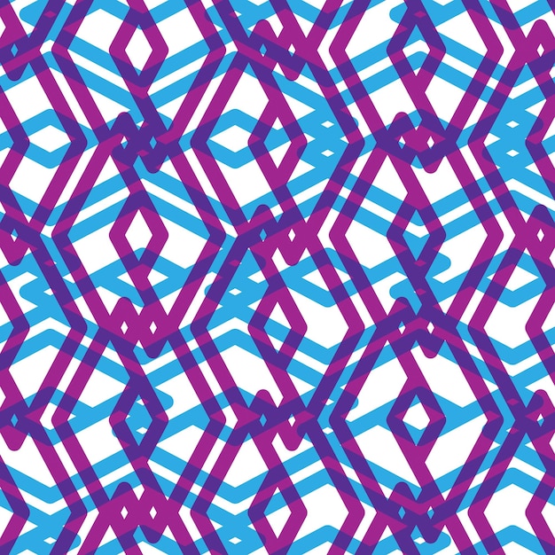 Sömlöst mönster med sammanflätade romber, färgglatt oändligt geometriskt ornamenttextil, abstrakt vektorvisuell täckning med flera lager.