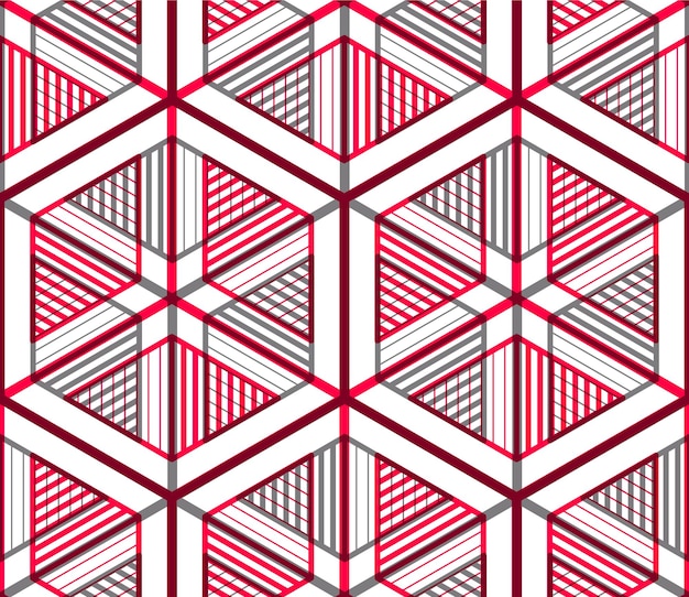Sømløst optisk ornamental mønster med tredimensionelle geometriske figurer. Sammenvævet farvet EPS10 komposition.