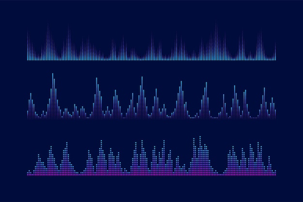 Sound equalizer and visualication set. Music wave bars collection. Podcast, audio tracks or voice