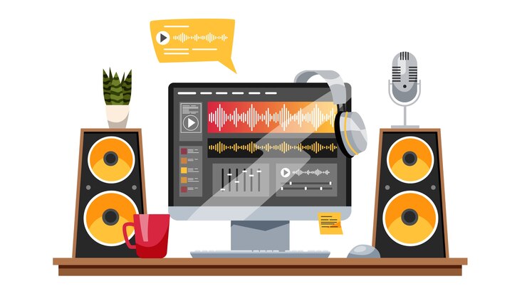 Vektör sound production concept. music industry, sound recording
