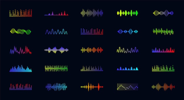 Sound waves icons set Music frequency Audio player Sound equalizers