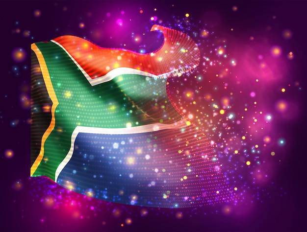 South Africa vector 3d flag on pink purple background with lighting and flares
